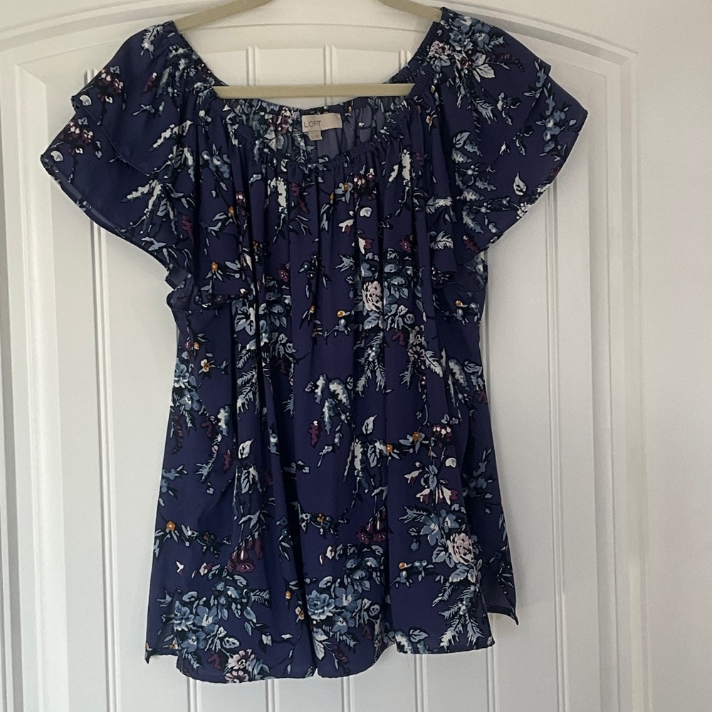 LOFT Navy Floral Peasant Blouse